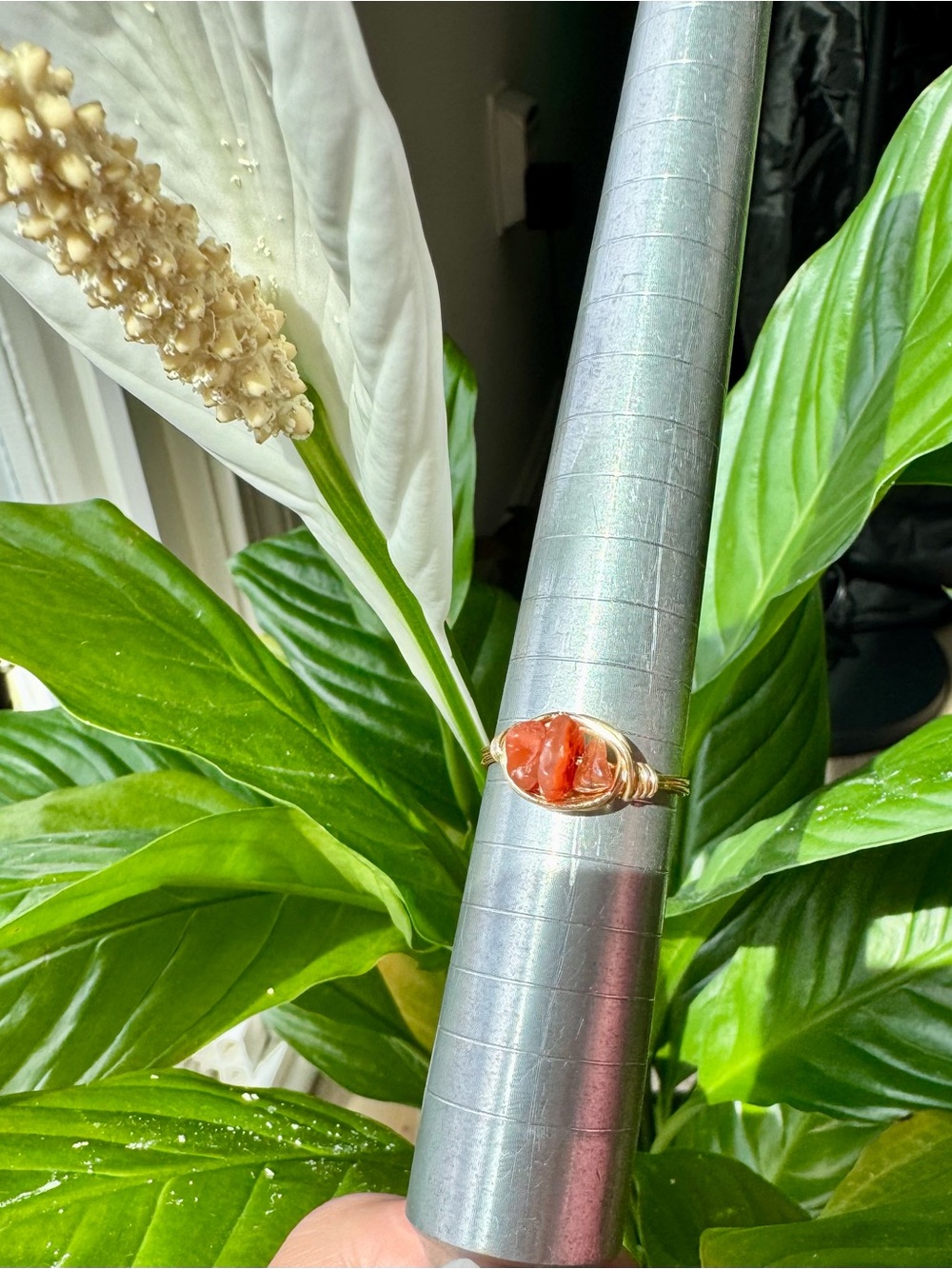 ✨RED AGATE | Wire Wrapped Gemstone Chip Ring in Gold
